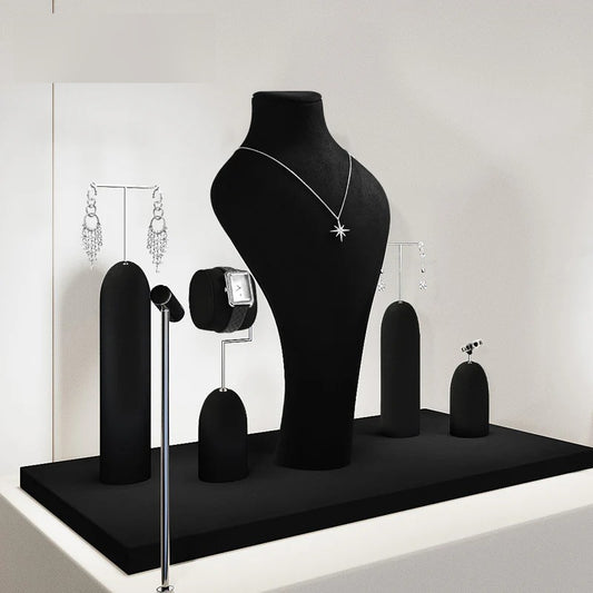 Black Microfiber Jewelry Display Stand Set