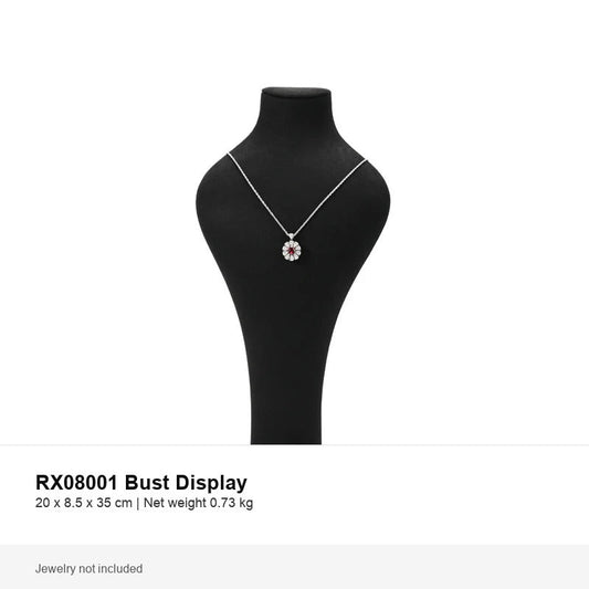 Black microfiber necklace bust display for retail jewelry showcases
