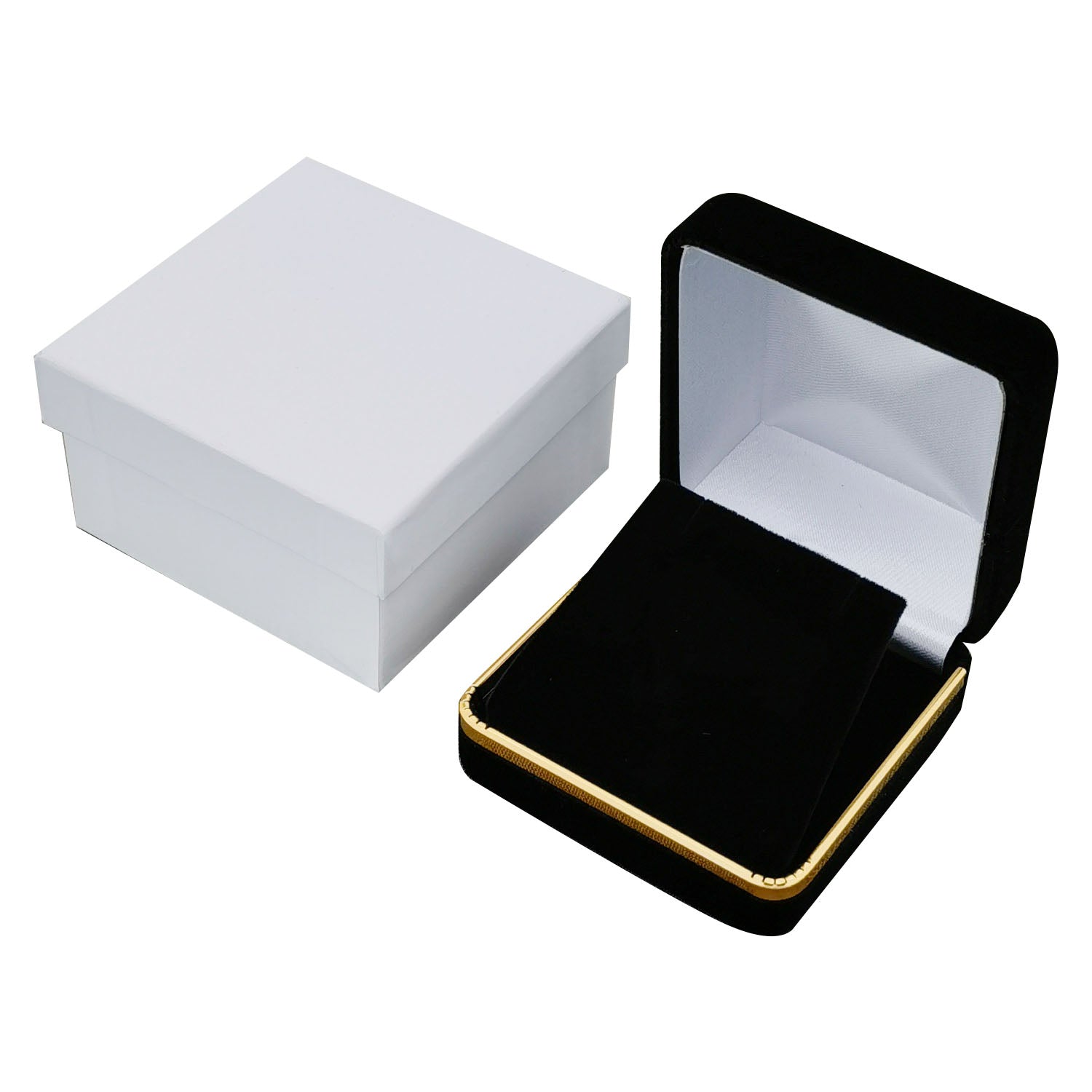 Black Square Velvet Pendant Boxes with Gold Trim, product view 2