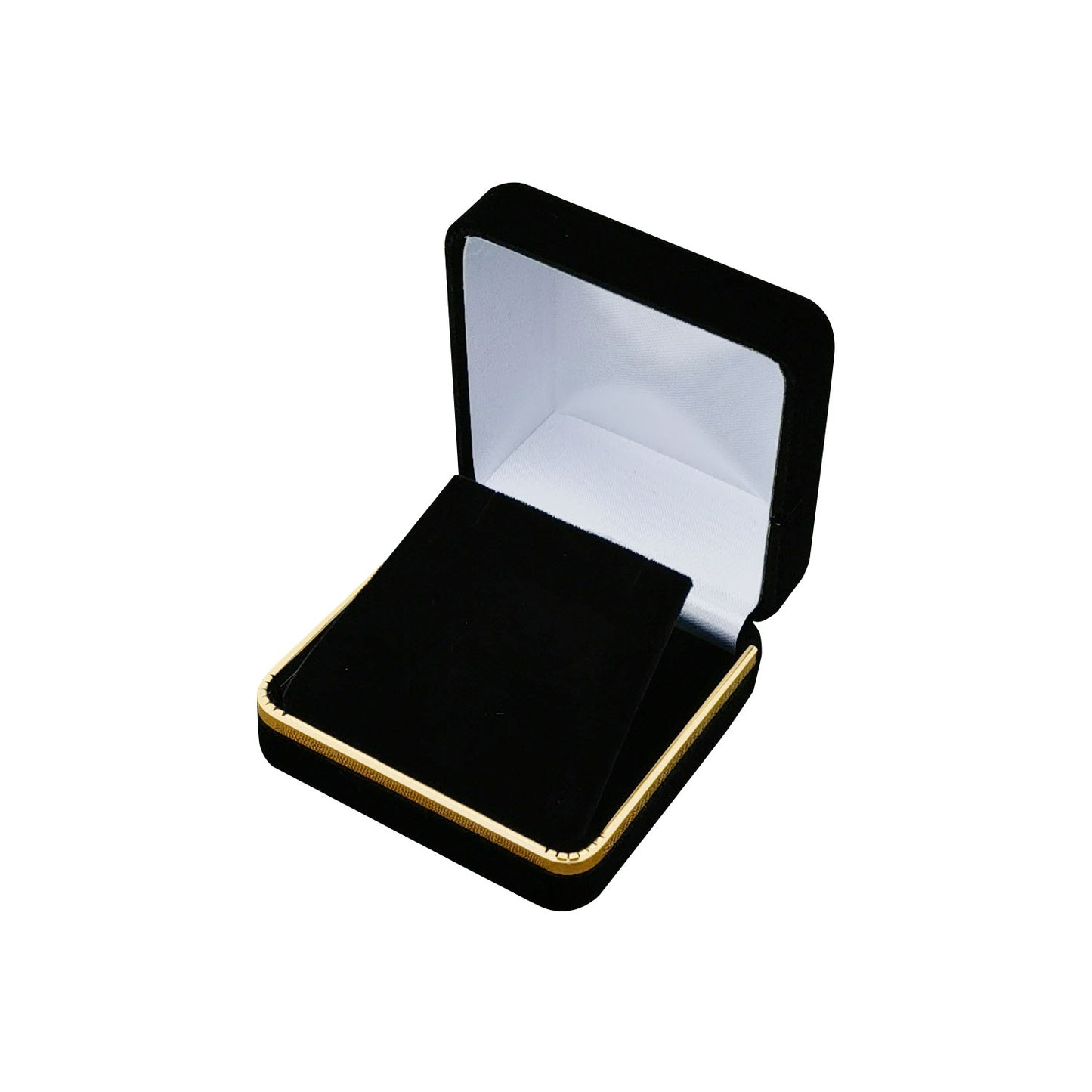 Black Square Velvet Pendant Boxes with Gold Trim, product view 3