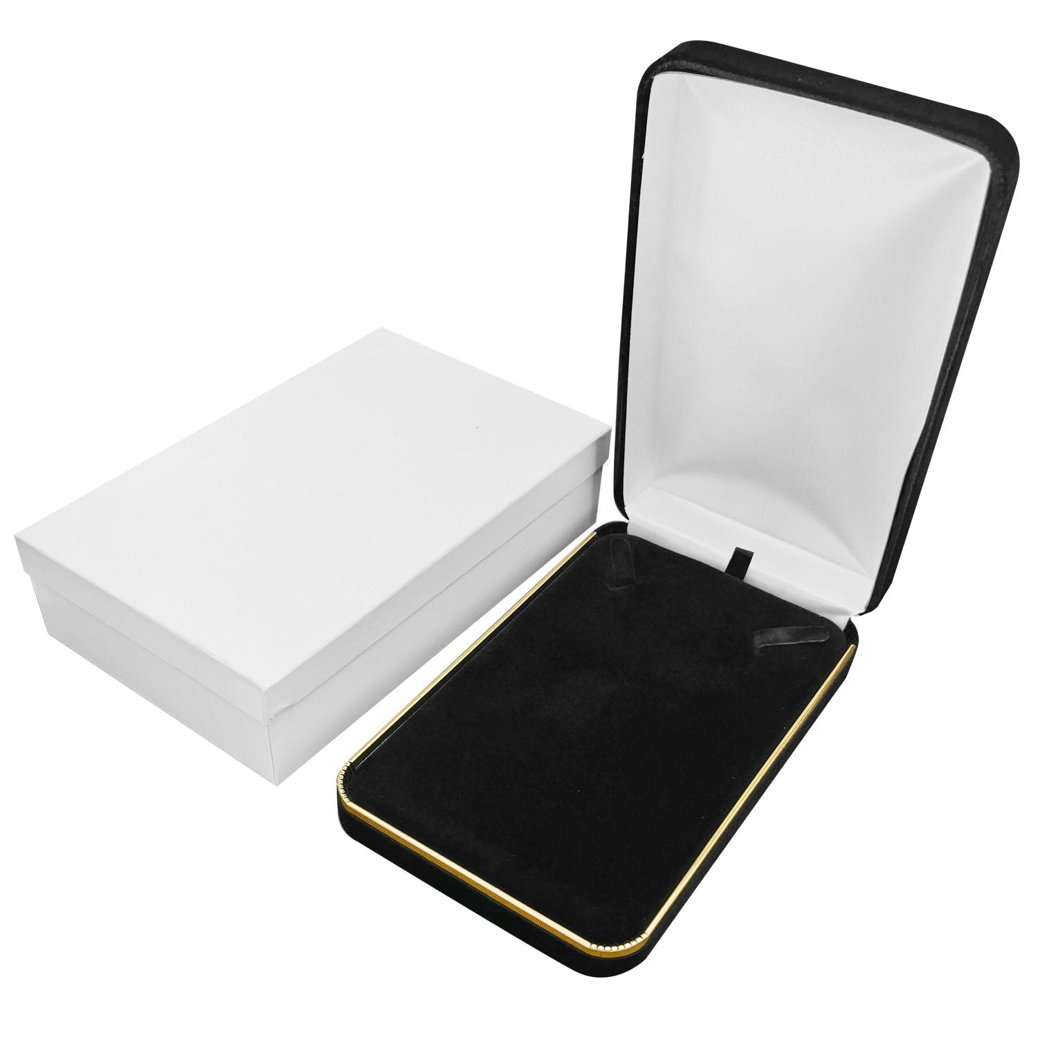Black Velvet Necklace Boxes with Gold Trim, product view 2