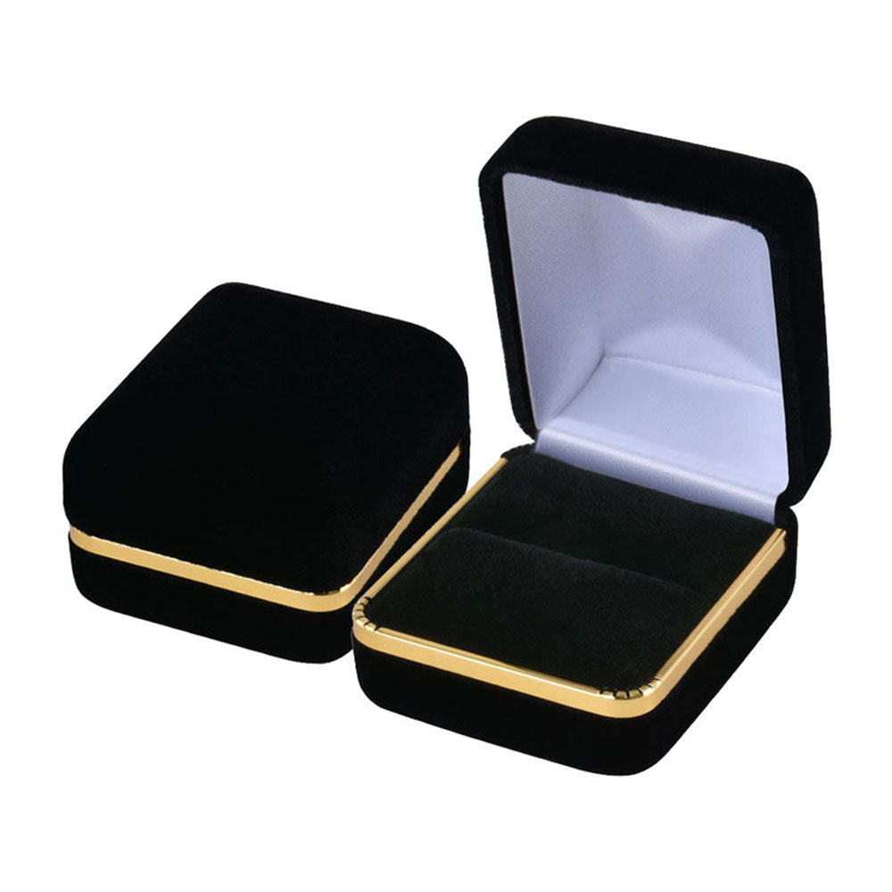 Black Velvet Single Ring Boxes with Gold Trim, product view 3