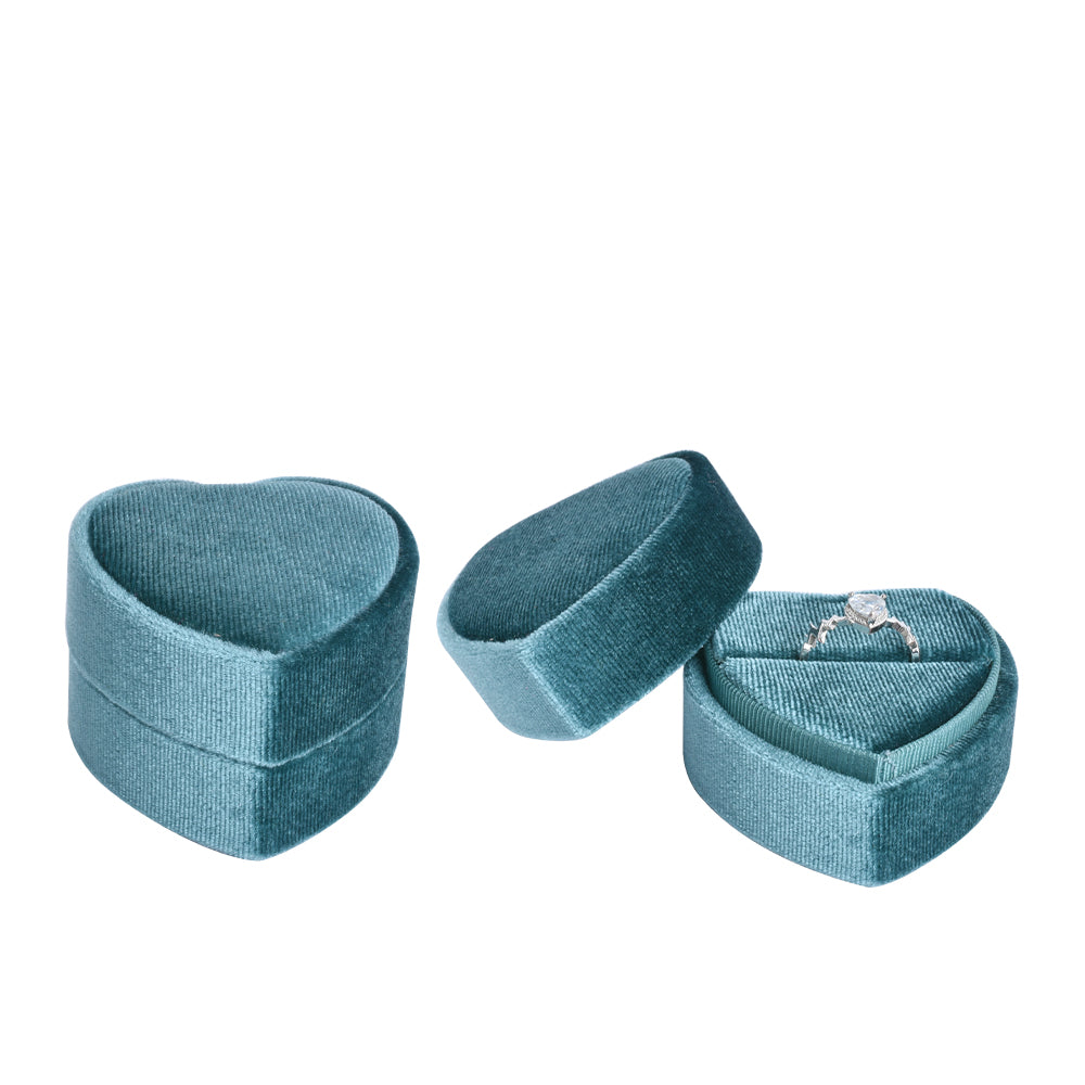 Blue Heart-Shaped Velvet Ring Box, product view 1