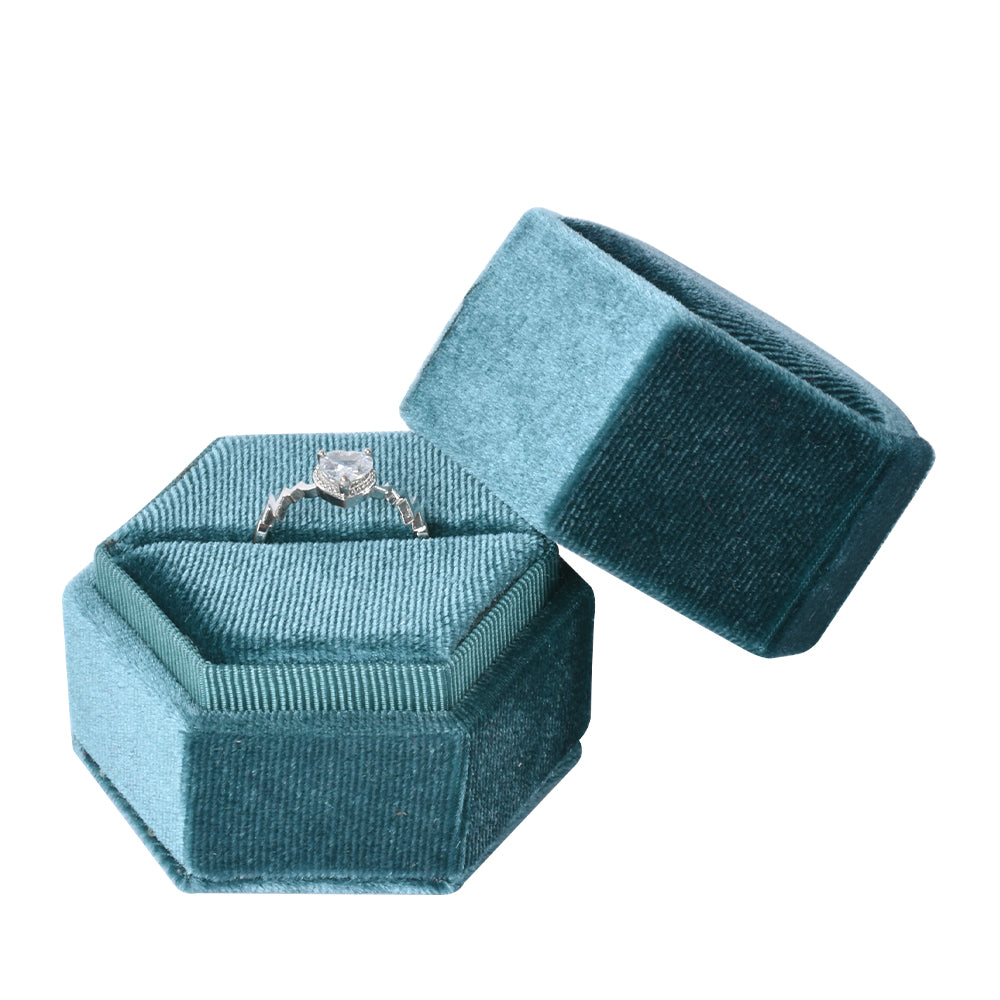 Blue Hexagonal Velvet Ring Box, product view 1