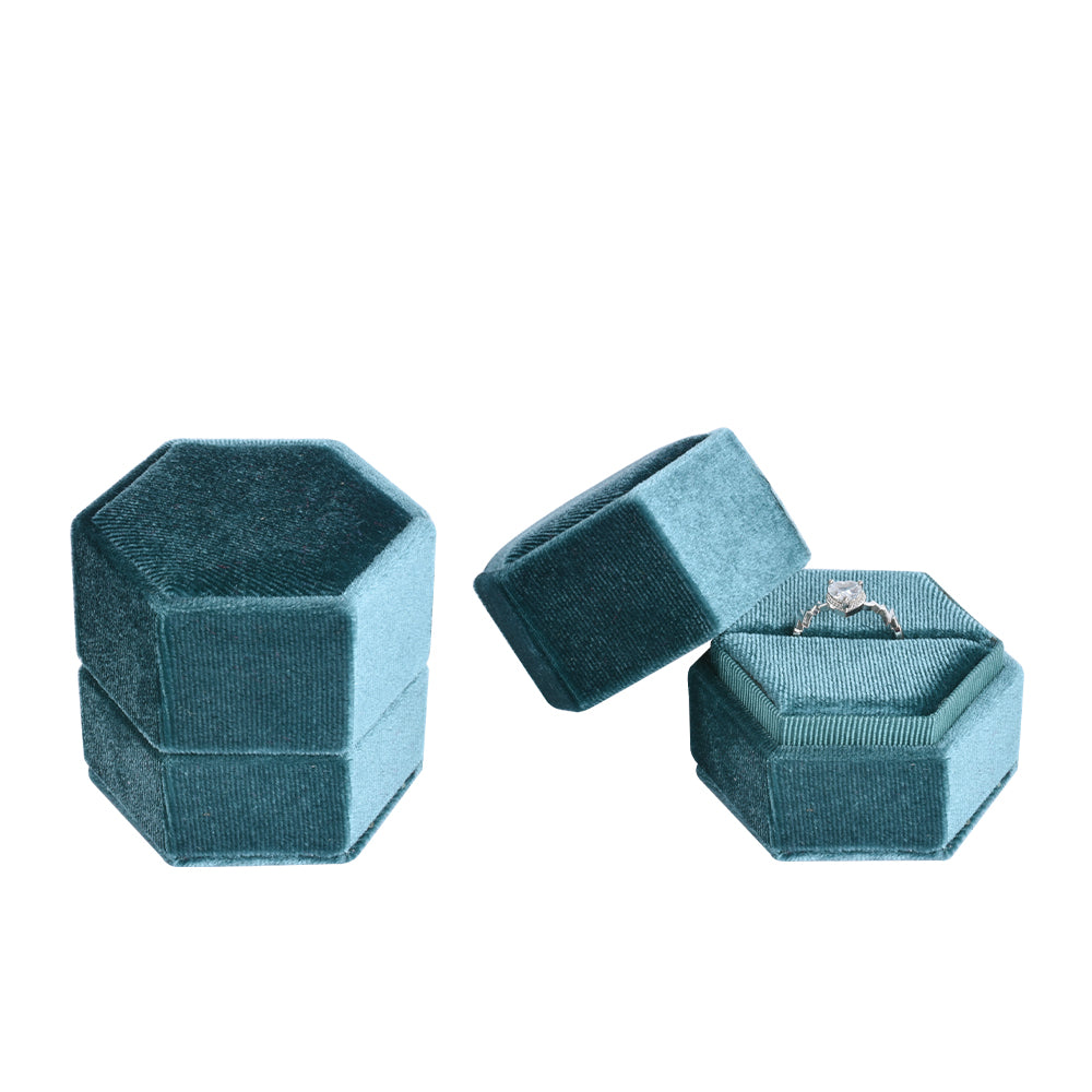 Blue Hexagonal Velvet Ring Box, product view 2
