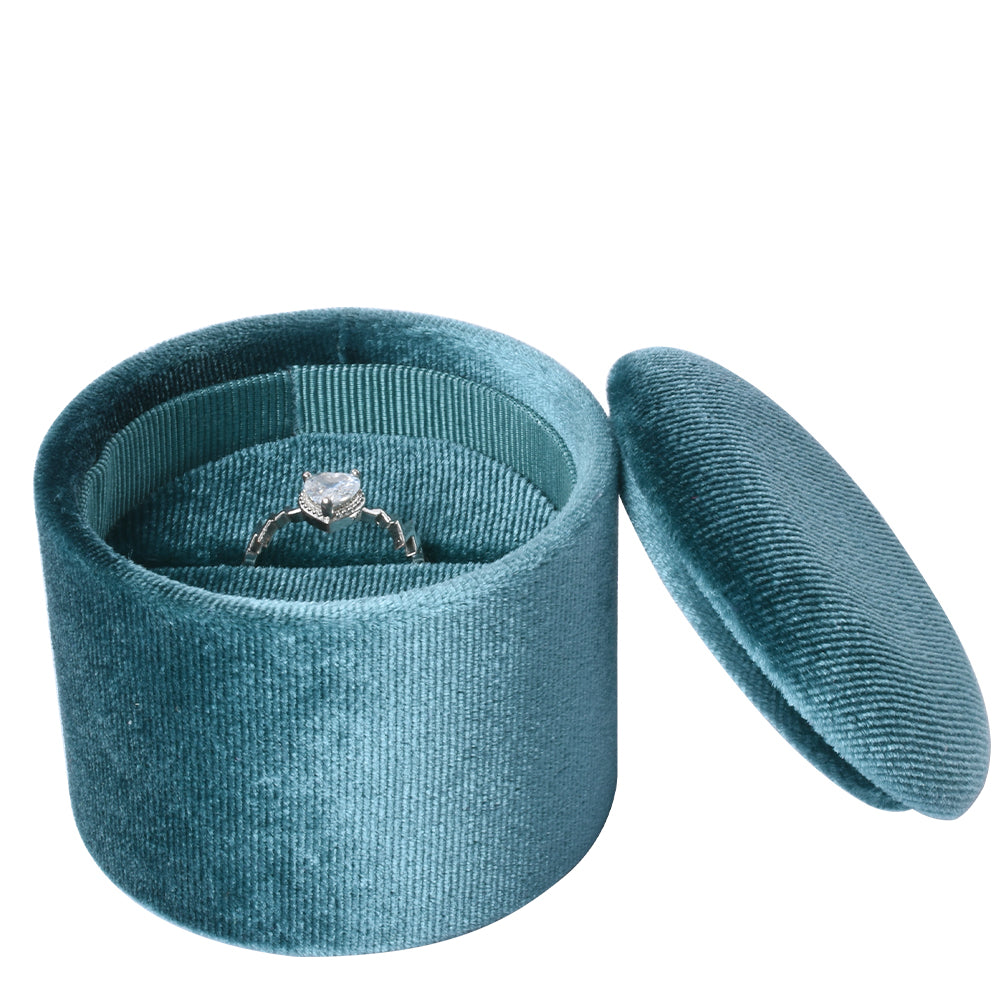 Blue Recessed Round Velvet Ring Box, product view 2