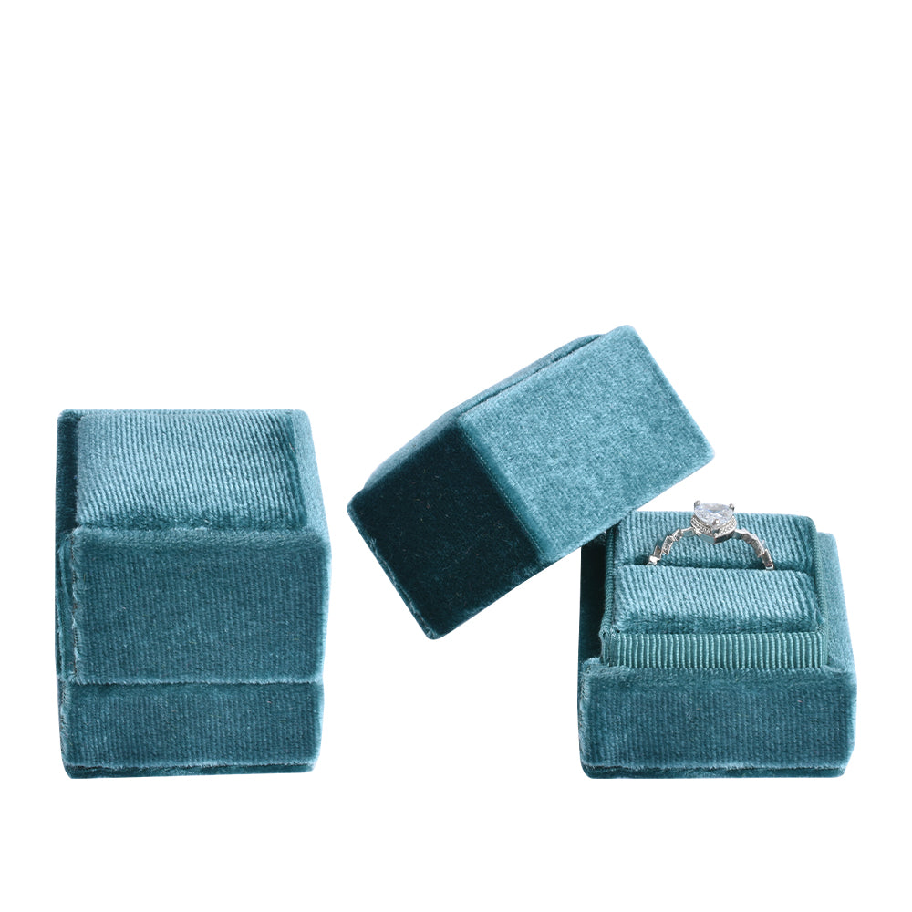 Blue Square Single Velvet Ring Box, product view 1