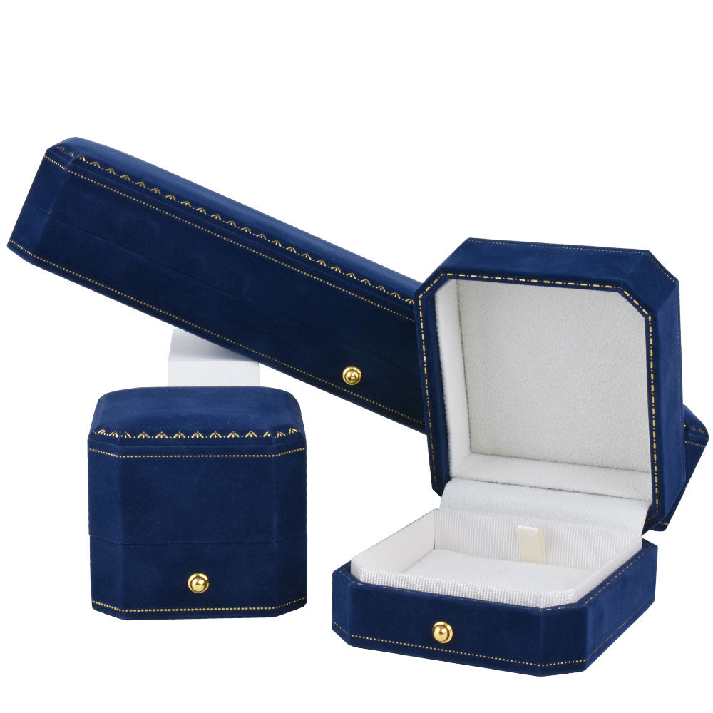 Blue velvet ring, pendant and bracelet box assortment, view 4