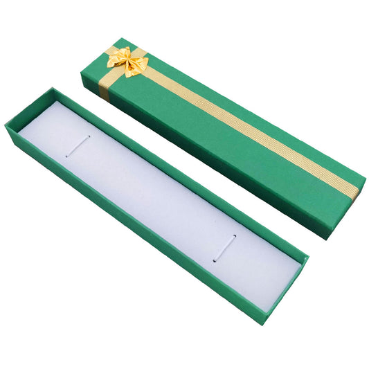 bracelet box - 12-Piece Green Ribbon Paper Bracelet Gift Boxes B0982-G front view