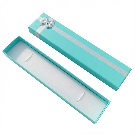bracelet box - 12-Piece Lake Blue Ribbon Paper Bracelet Gift Boxes B0982-LAB front view