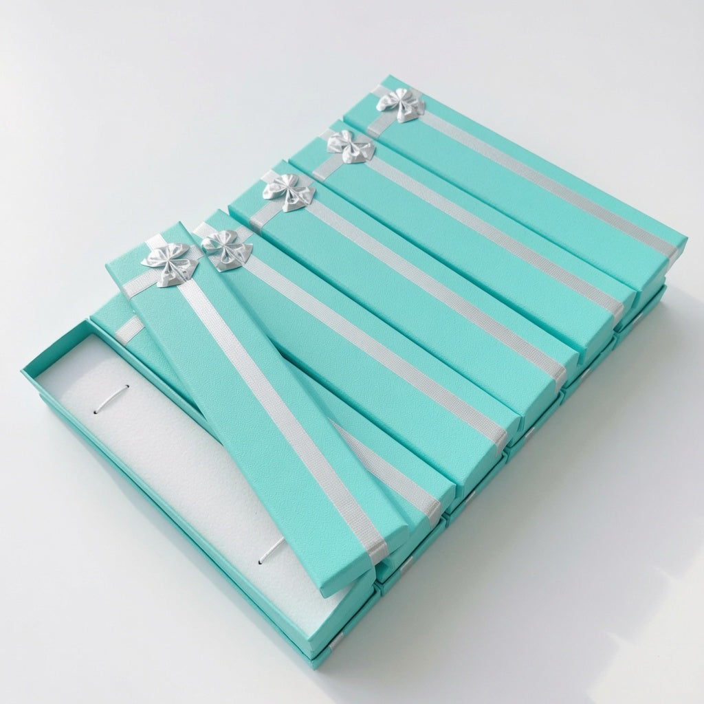 bracelet box - 12-Piece Lake Blue Ribbon Paper Bracelet Gift Boxes B0982-LAB side view