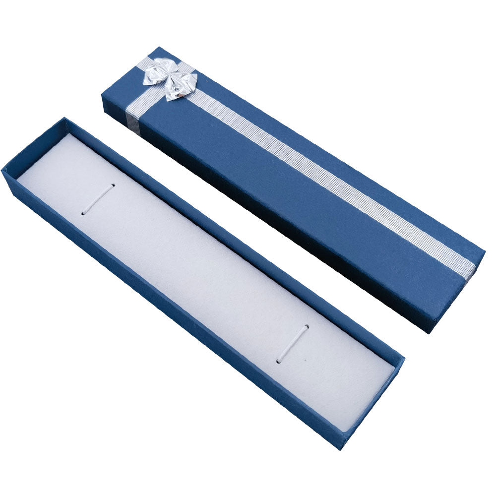 bracelet box - 12-Piece Navy Blue Ribbon Paper Bracelet Gift Boxes B0982-B front view