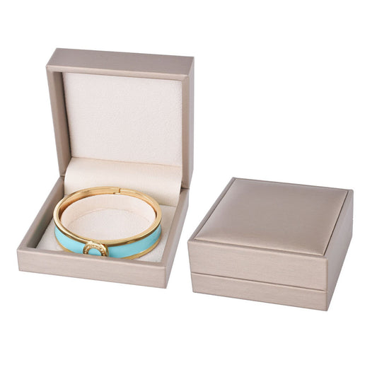 bracelet box - 6pcs Champagne PU Leather Boxes Bracelet Display P06BA-C BE open view