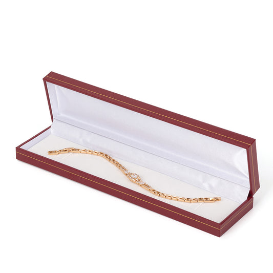 bracelet box - 6pcs Red Gold Leatherette Paper Bracelet Box LB5-R W front view