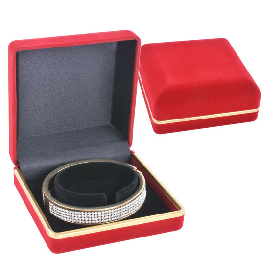 bracelet box - Red Flocked Bangle Boxes with Gold Trim - 12 Pack F02-BA-R BK open view