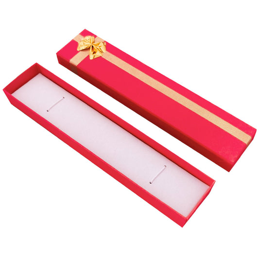 bracelet box - 12-Piece Red Ribbon Paper Bracelet Gift Boxes B0982-R front view