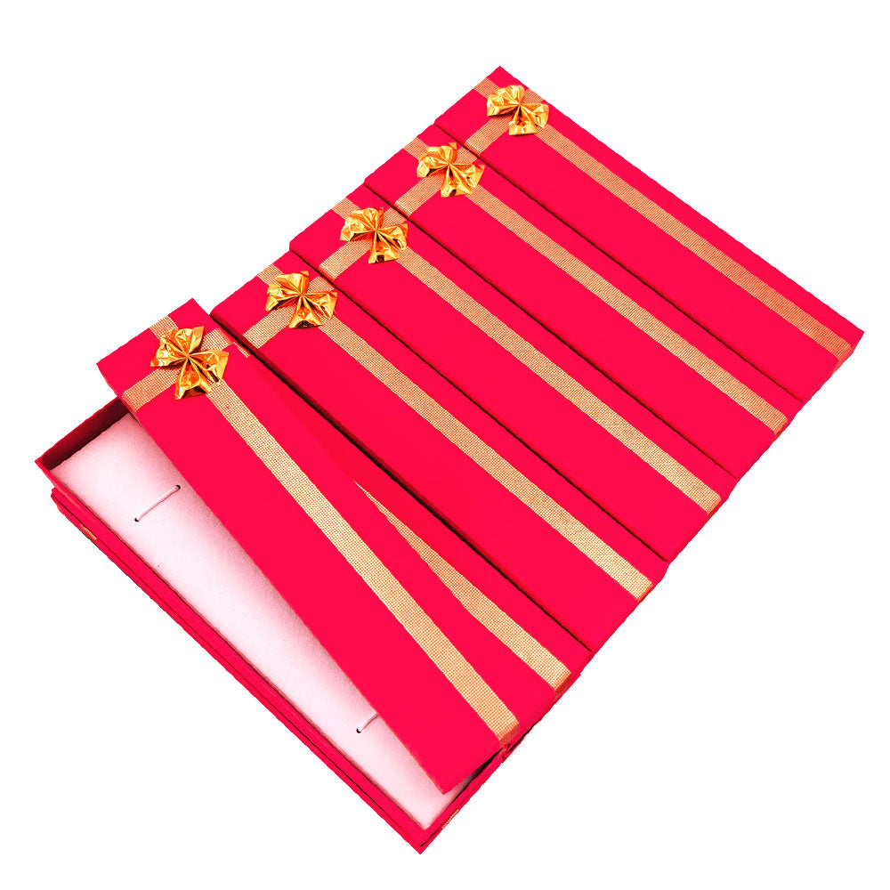bracelet box - 12-Piece Red Ribbon Paper Bracelet Gift Boxes B0982-R side view