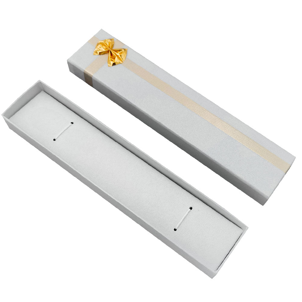bracelet box - 12-Piece Silver Gray Ribbon Paper Bracelet Gift Boxes B0982-SL front view