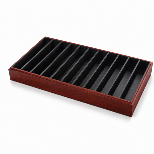bracelet display and watch display - 11 Black Wooden Bracelet Display Tray Watch T025C11-BK front view