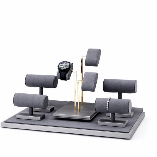 bracelet display and watch display - Custom Gray T-Bar Watch Bracelet Display Set CWD002 front view