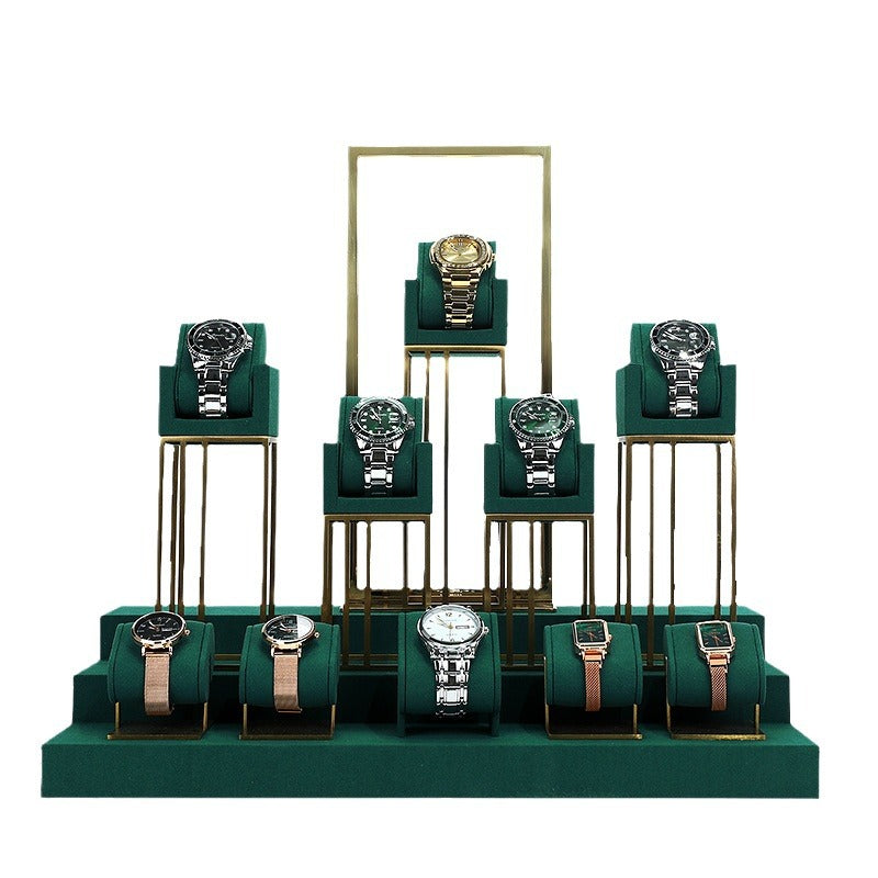 bracelet display and watch display - Green Metal Microfiber Watch Bracelet Display C01731 front view