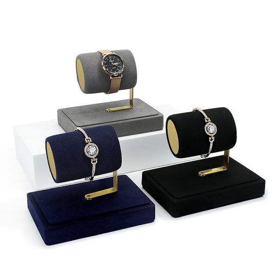 bracelet display and watch display - Gold Velvet Metal Watch Bracelet Display Stand C02854 front view