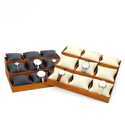 bracelet display and watch display - Wood Microfiber Watch Bracelet Display Tray C01137 front view