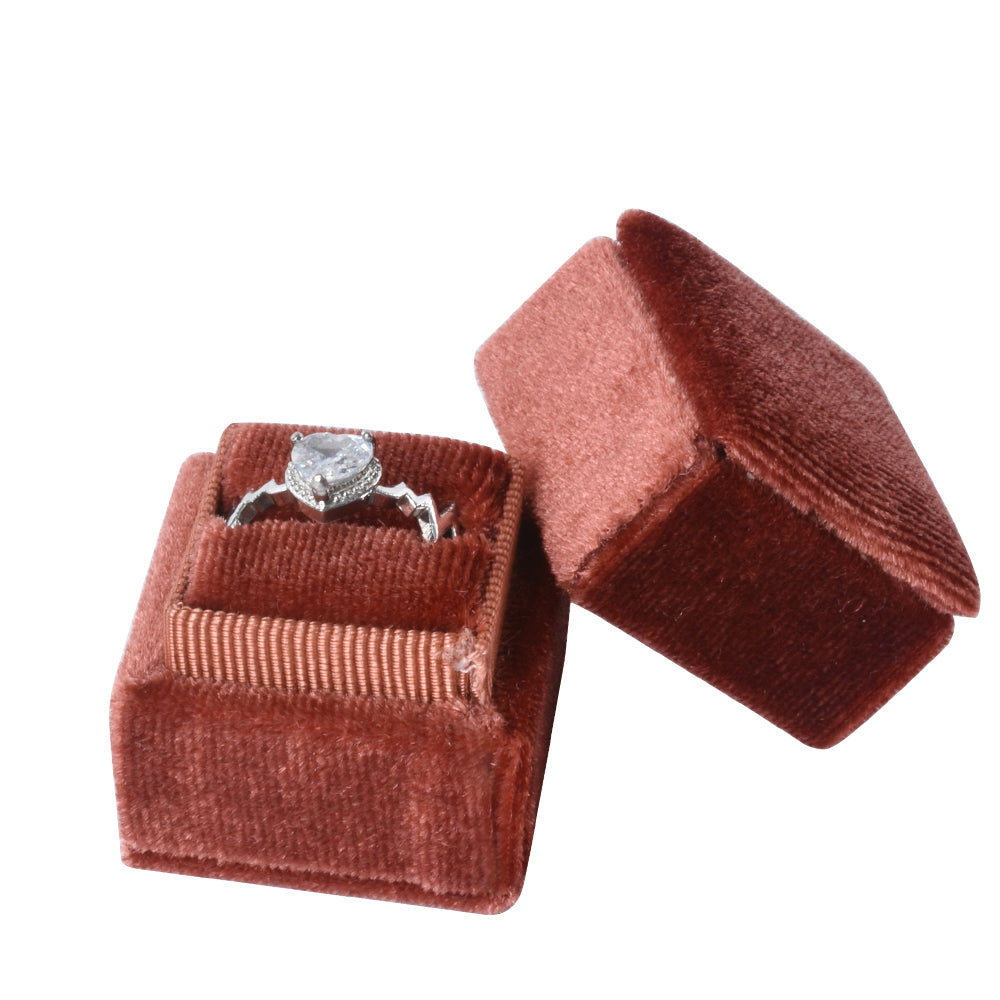 Brown Mini Square Velvet Ring Box, product view 2