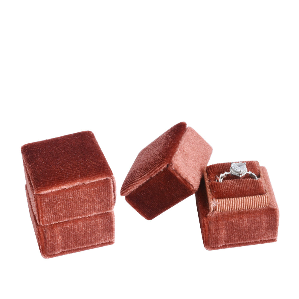 Brown Mini Square Velvet Ring Box, product view 1
