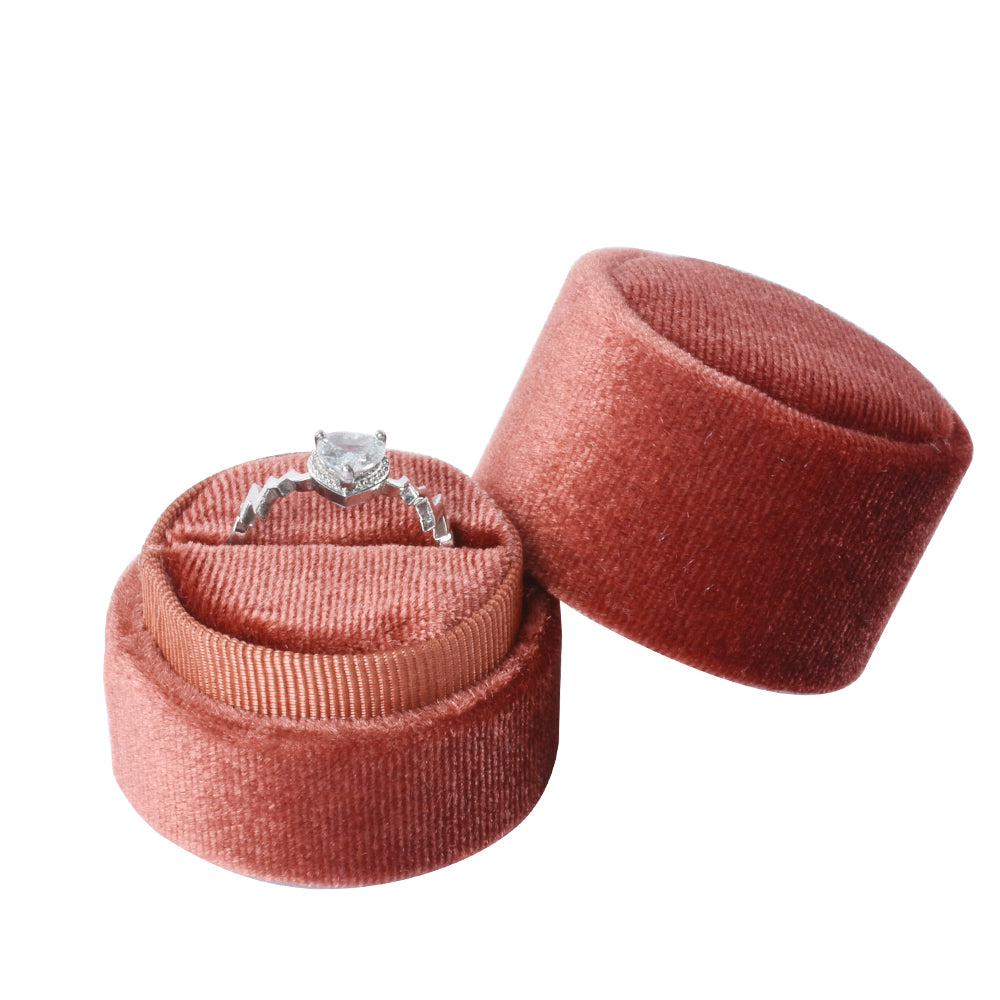Brown Small Round Velvet Ring Box, product view 1