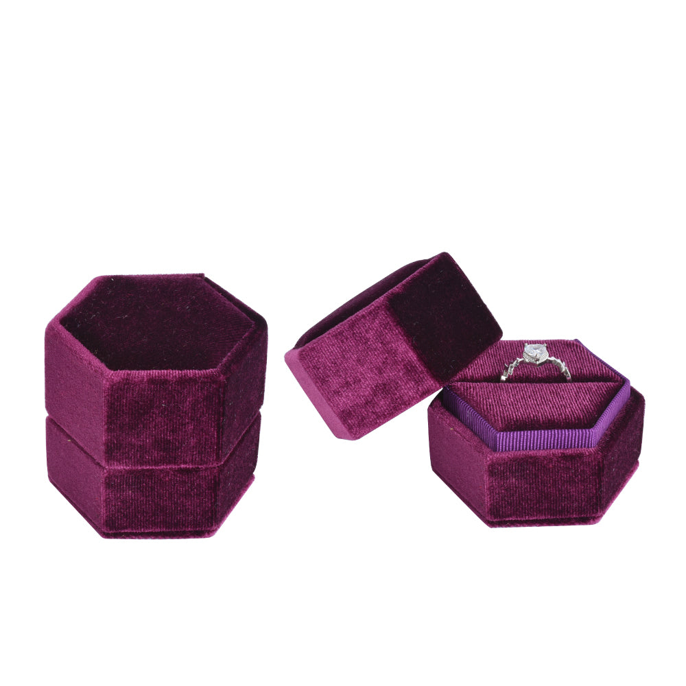 Burgundy Hexagonal Velvet Ring Box, product view 2