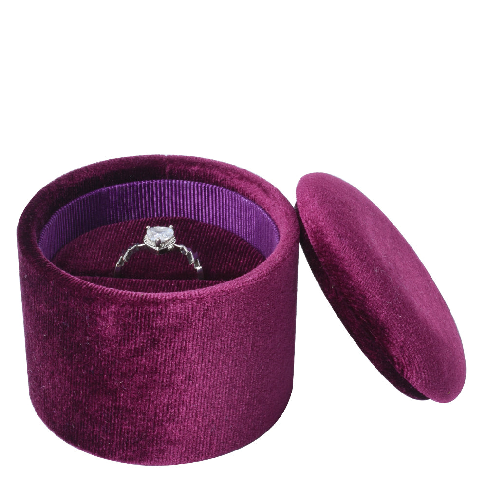 Burgundy Recessed Round Velvet Ring Box, product view 2