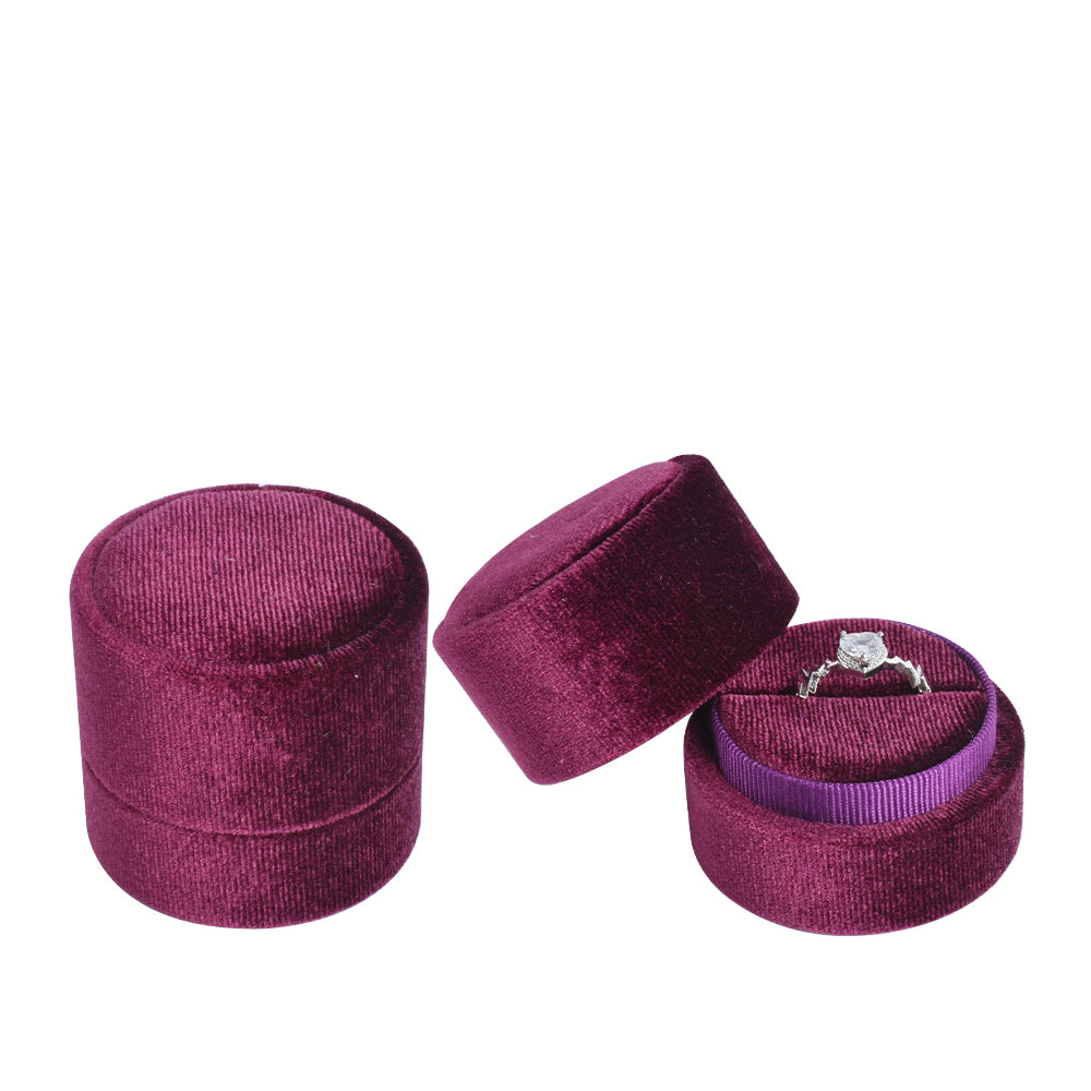 Burgundy Round Velvet Ring Box, product view 1