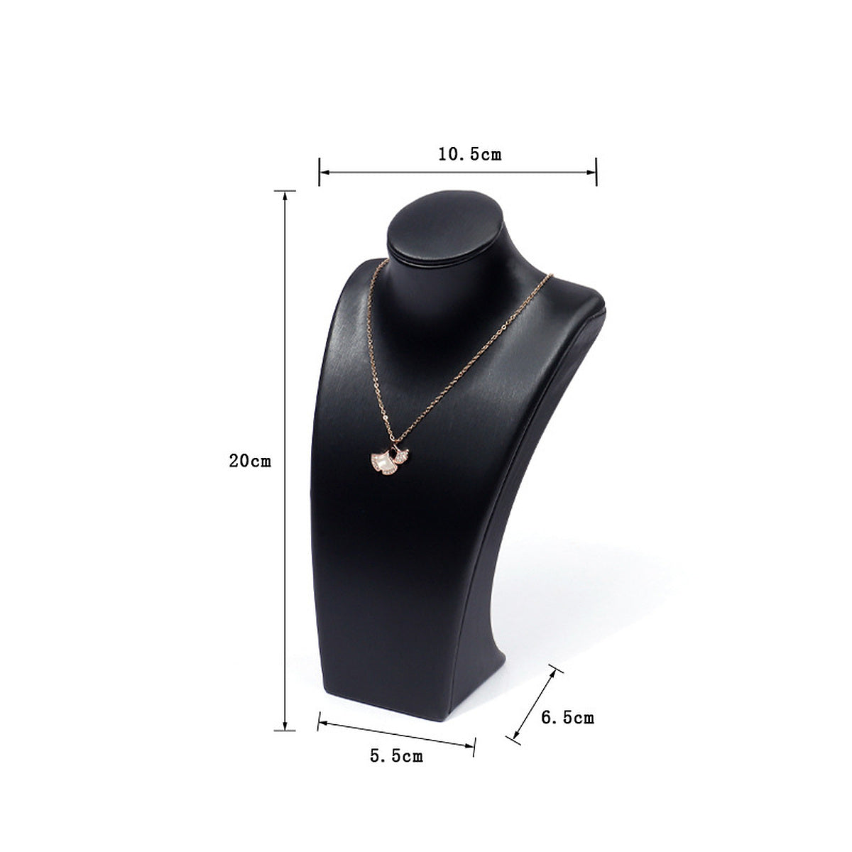 Black brushed PU leather necklace display bust, 10.5 cm shoulder x 20 cm high - CND048
