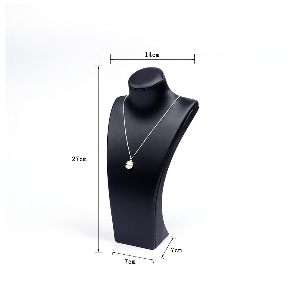 Black brushed PU leather necklace display bust, 14 cm shoulder x 27 cm high - CND049