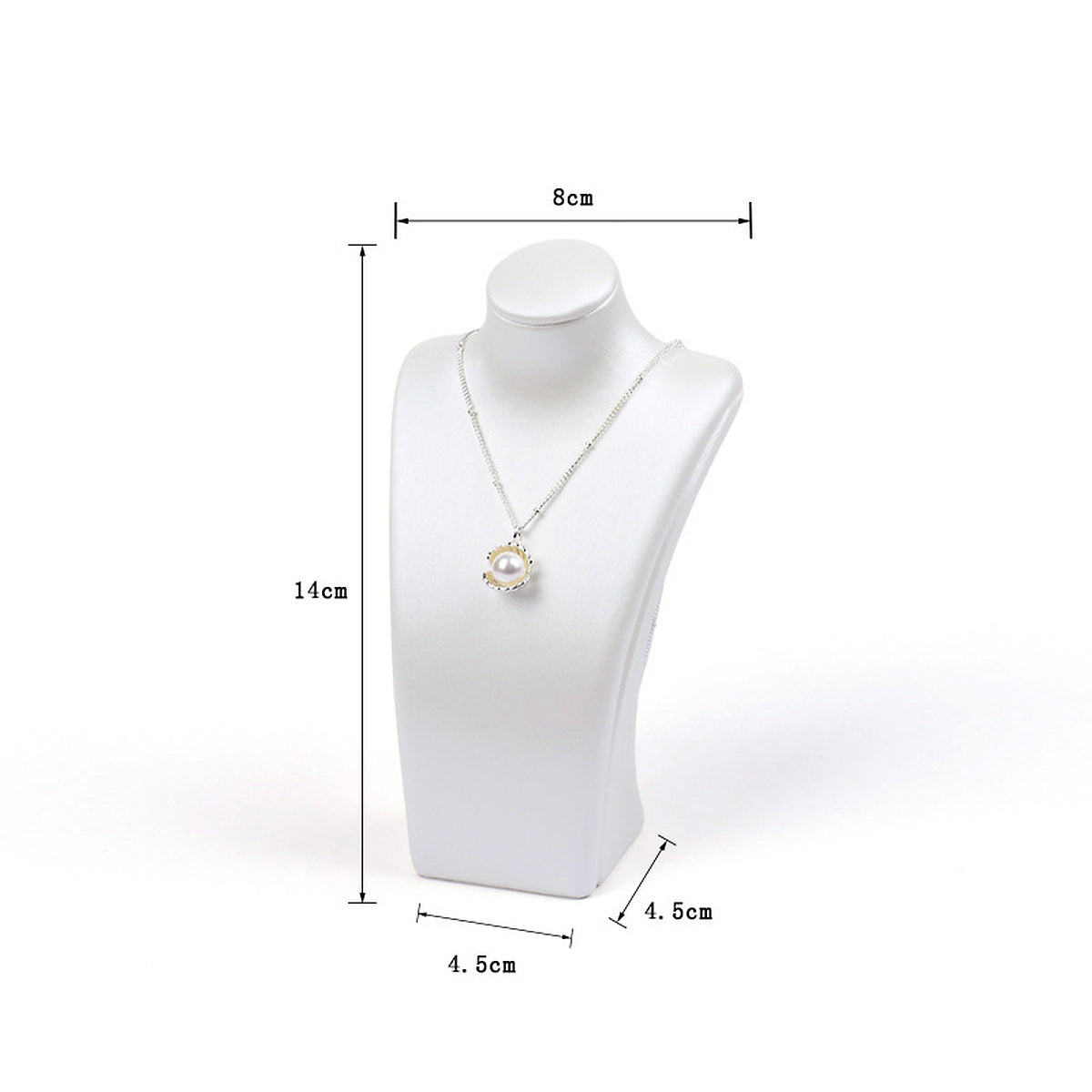 White brushed PU leather necklace display bust, 8 cm shoulder x 14 cm high - CND051