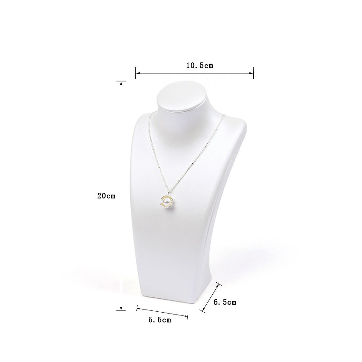 White brushed PU leather necklace display bust, 10.5 cm shoulder x 20 cm high - CND052