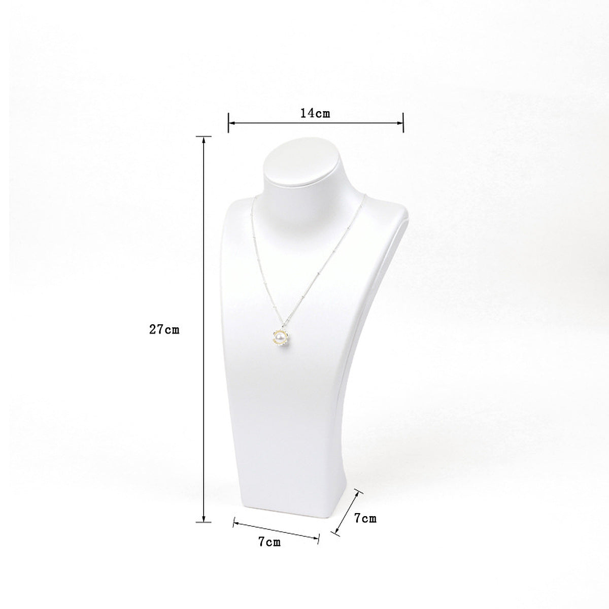 White brushed PU leather necklace display bust, 14 cm shoulder x 27 cm high - CND053