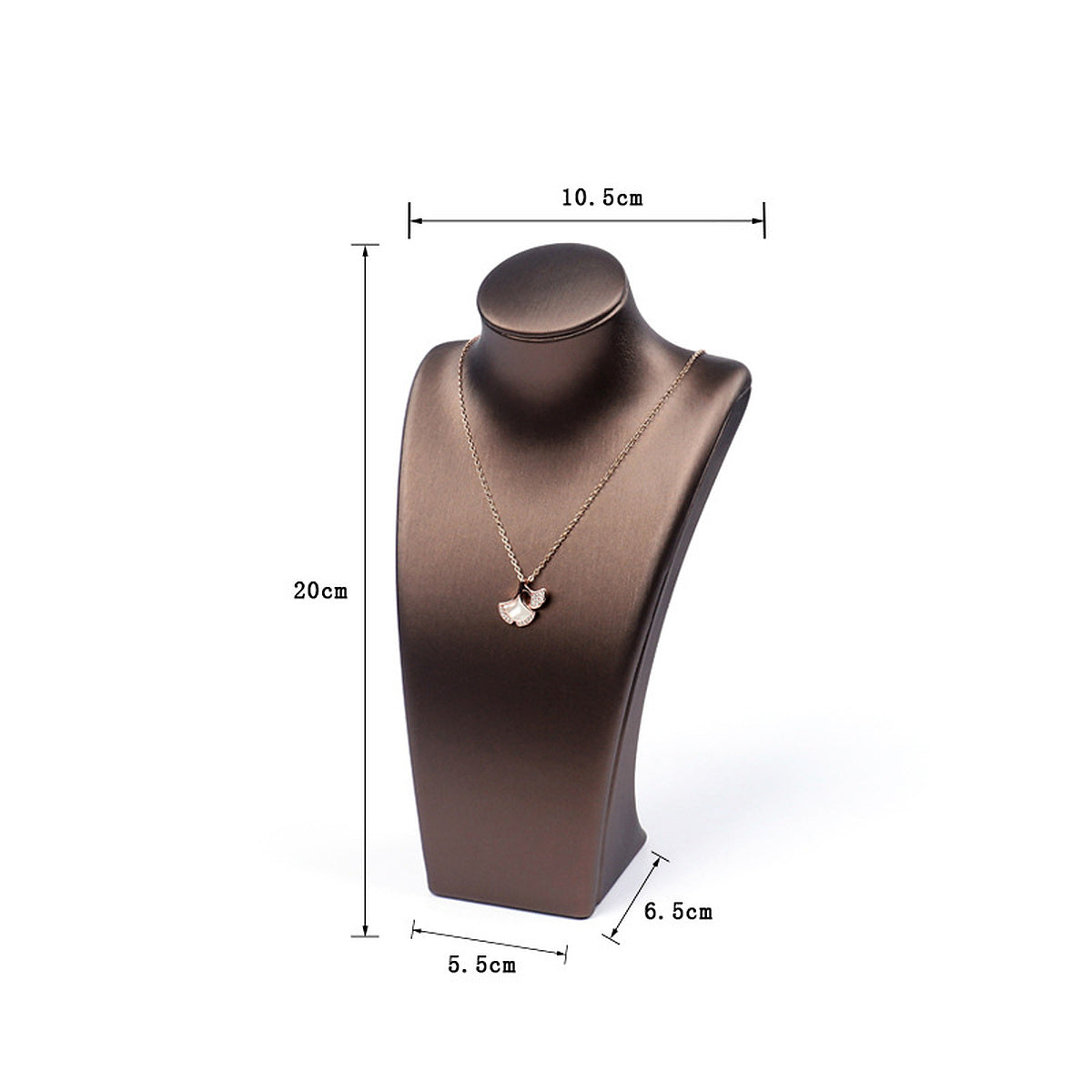 Coffee brushed PU leather necklace display bust, 10.5 cm shoulder x 20 cm high - CND062