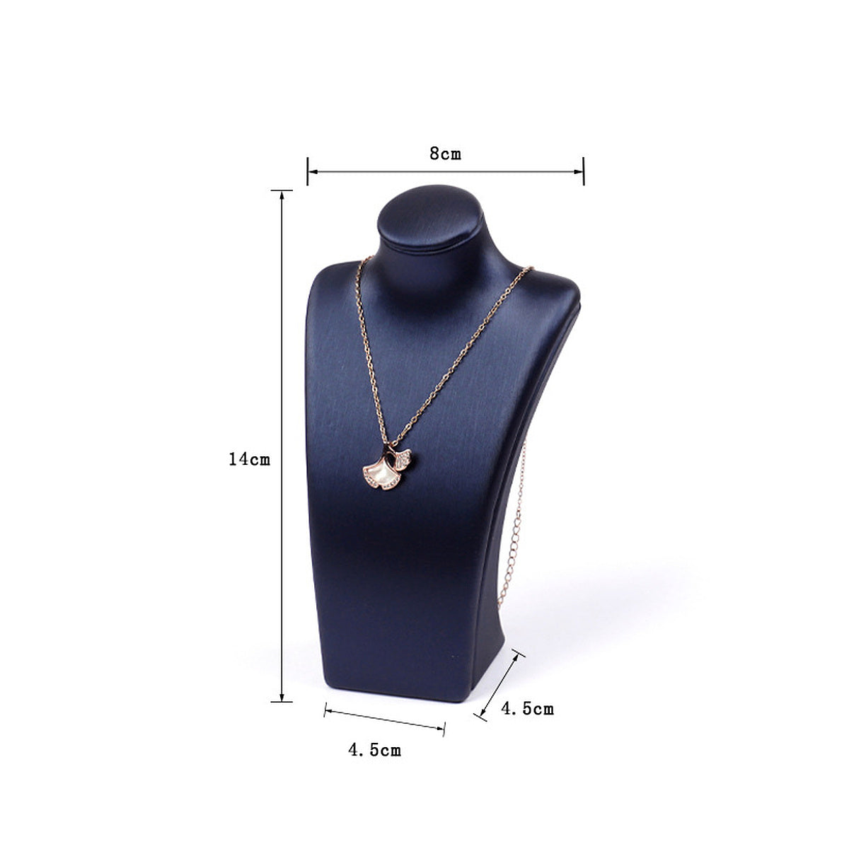 Blue brushed PU leather necklace display bust, 8 cm shoulder x 14 cm high - CND071