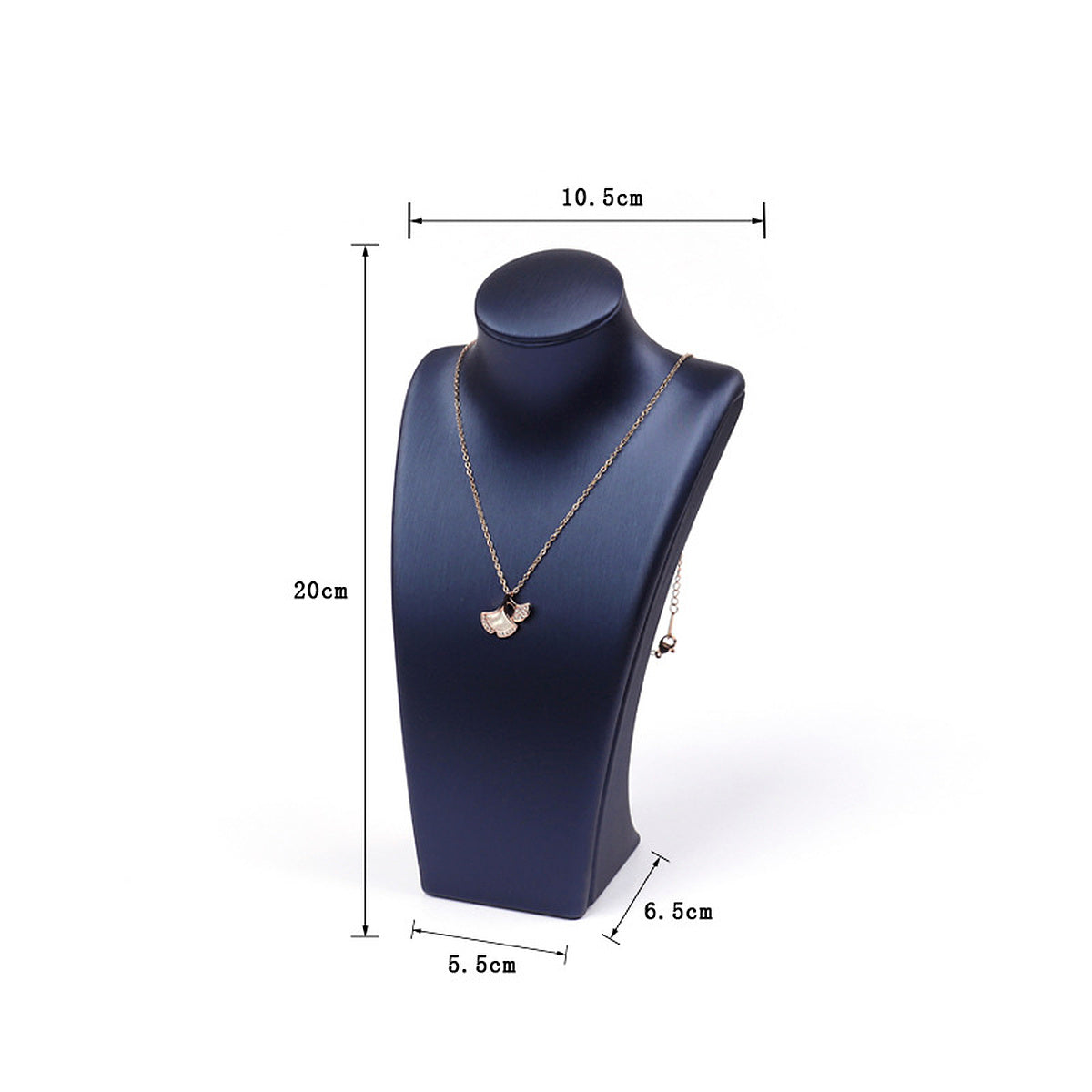 Blue brushed PU leather necklace display bust, 10.5 cm shoulder x 20 cm high - CND072