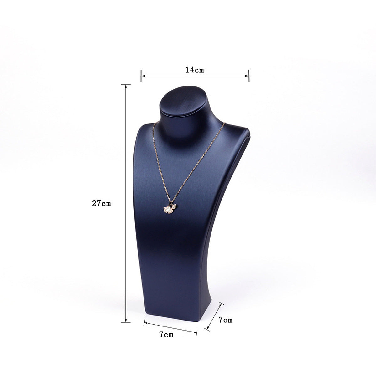 Blue brushed PU leather necklace display bust, 14 cm shoulder x 27 cm high - CND073
