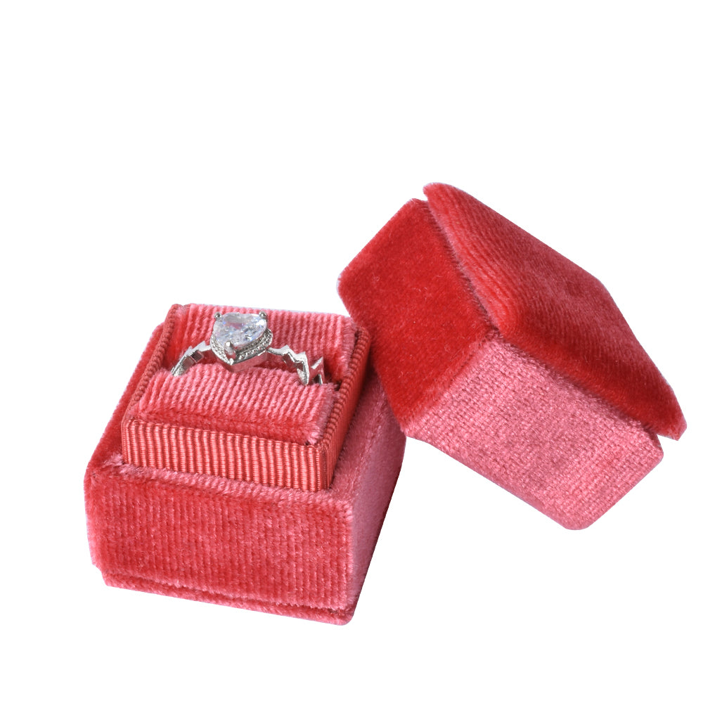 Coral Mini Square Velvet Ring Box, product view 2
