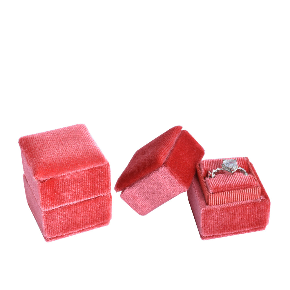 Coral Mini Square Velvet Ring Box, product view 1