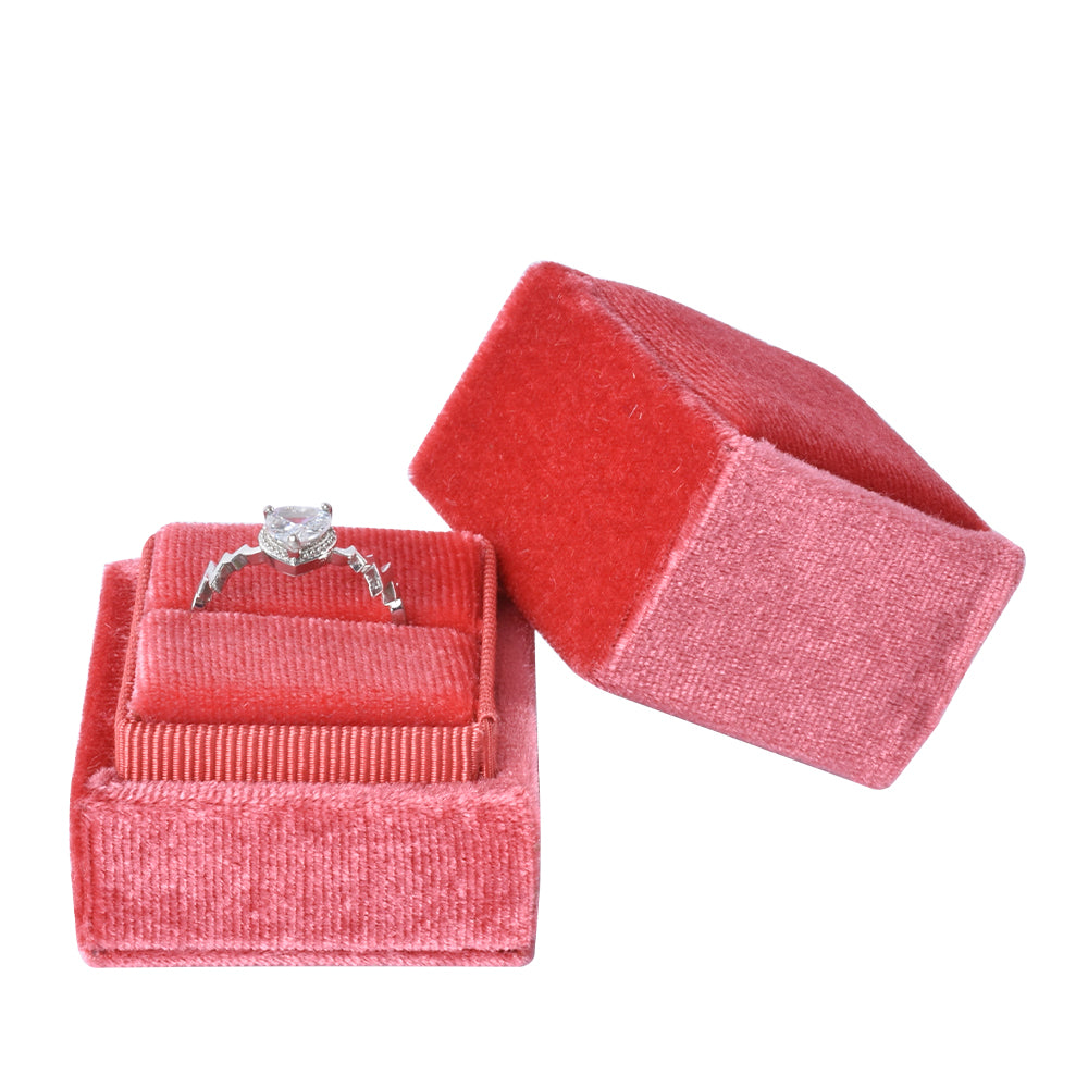 Coral Square Single Velvet Ring Box, product view 1