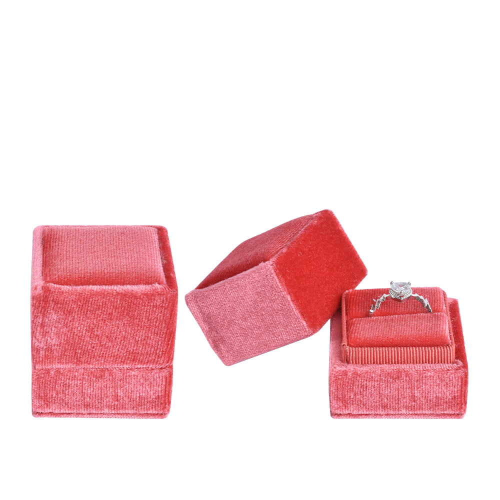 Coral Square Single Velvet Ring Box, product view 2