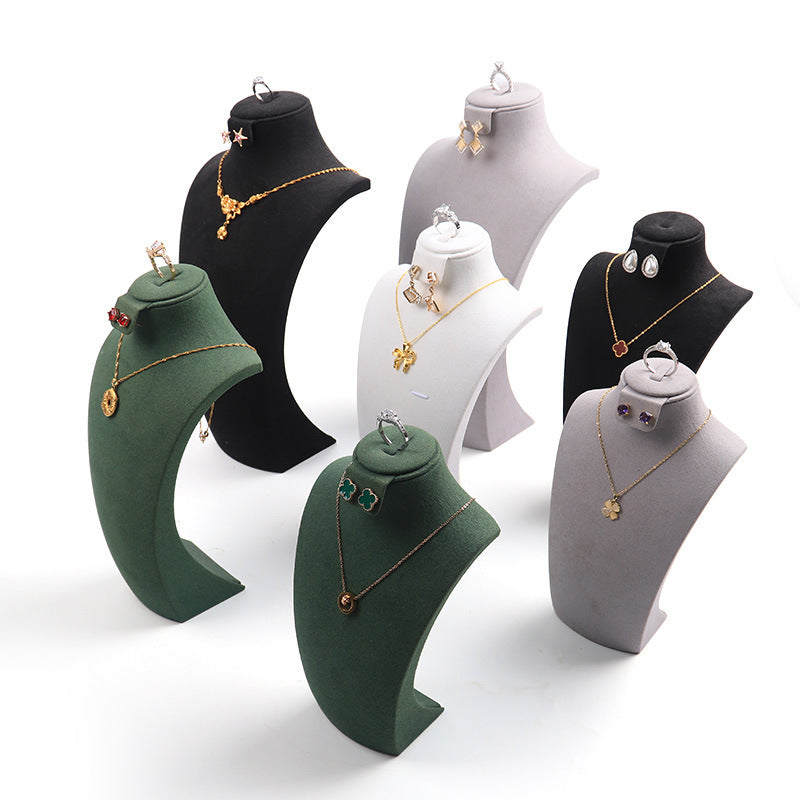 Custom brushed-leather necklace display bust - view 1