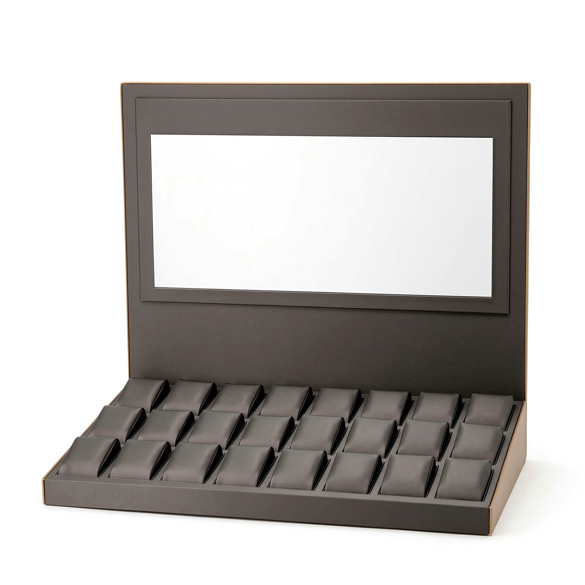 Custom Charcoal 24-Slot Watch Display Tray with the full backboard and without watches