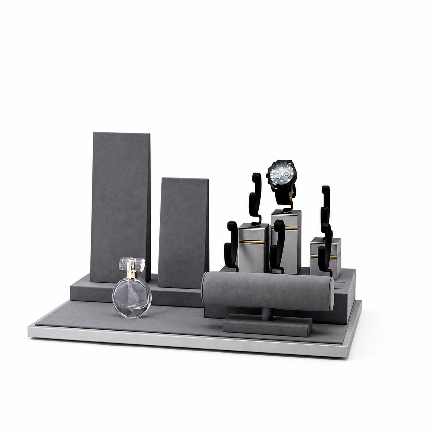 Custom Charcoal Multi-Level Watch Display Set without the backboard for configuration review