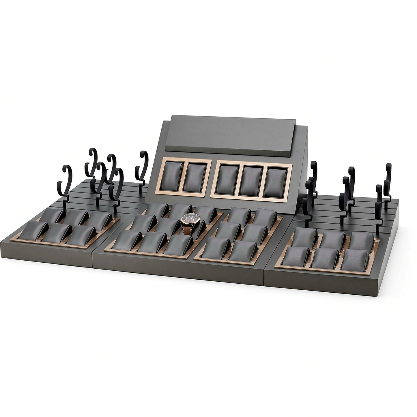 Custom Gray Modular Watch Tray and Holder Set with the full backboard for configuration review